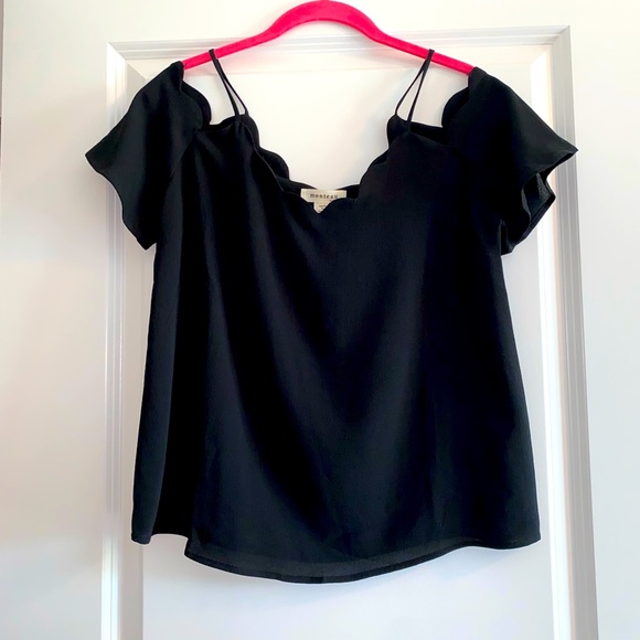 Monteau Black Scalloped Off The Shoulder Blouse - Picture 1 of 7